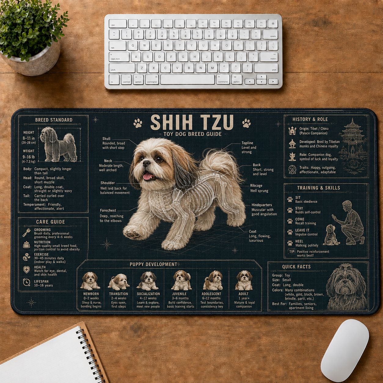 Shih Tzu Dog Breed Visual Guide Desk Mat | 5To9Vibe
