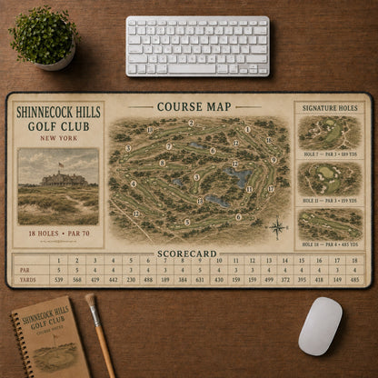 Shinnecock Hills Golf Club Vintage Golf Course Map & Scorecard Guide Desk Mat | 5To9Vibe