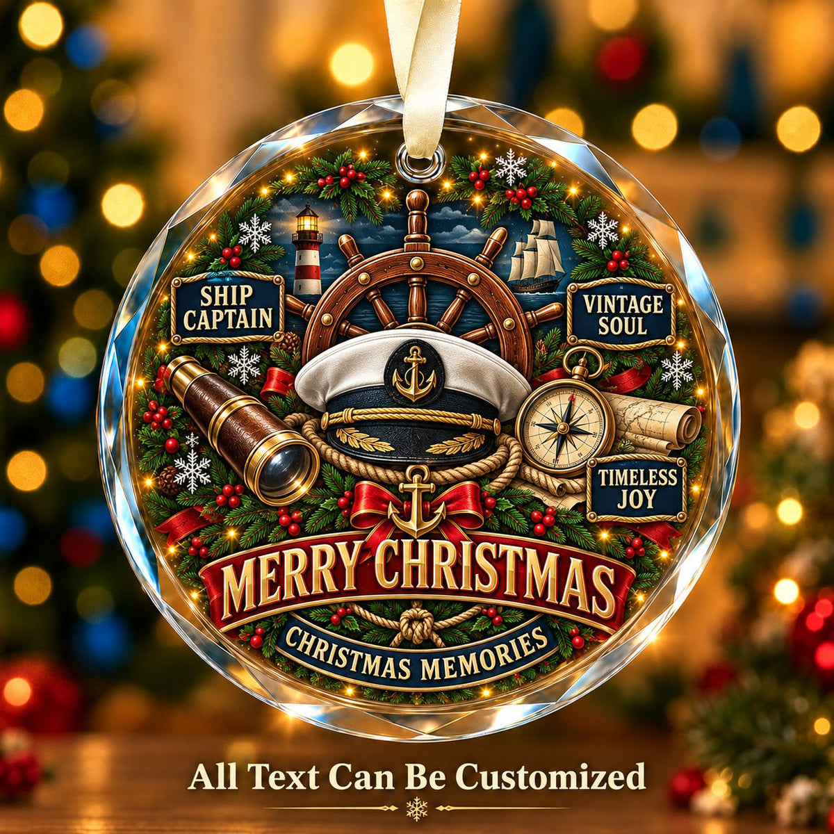 Ship Captain Personalized Glass Ornament | 5To9Vibe