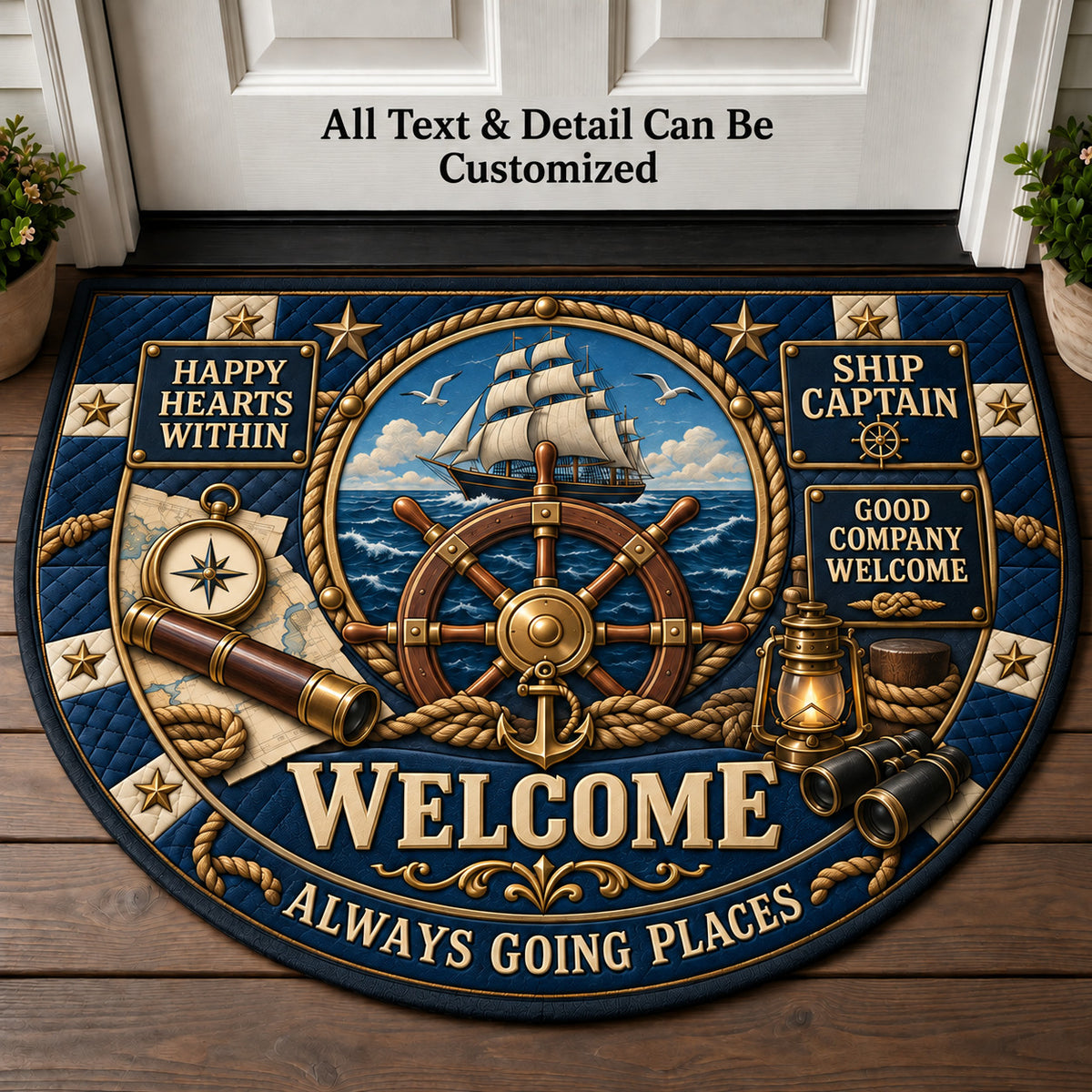 Ship Captain Personalized Half Round Mat | 5To9Vibe