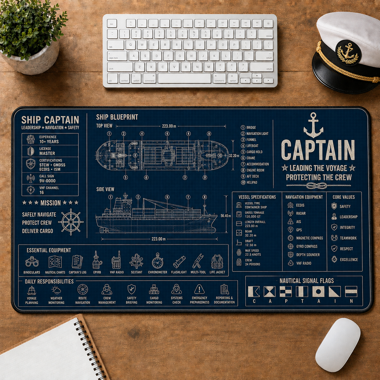 Flight Attendant Blueprint Large Desk Mat - Aircraft Cabin & Aviation Alphabet Plus Size Mouse Pad - 5to9vibe