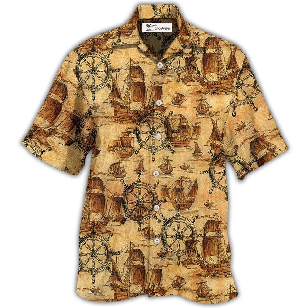 Hawaiian Shirt / Adults / S Ship Wheel Sea Vintage Style - Hawaiian Shirt 