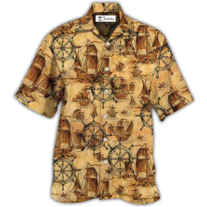 Hawaiian Shirt / Adults / S Ship Wheel Sea Vintage Style - Hawaiian Shirt 
