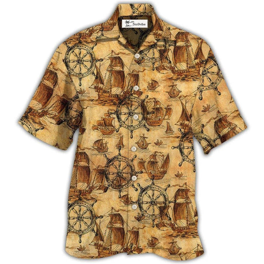 Hawaiian Shirt / Adults / S Ship Wheel Sea Vintage Style - Hawaiian Shirt 