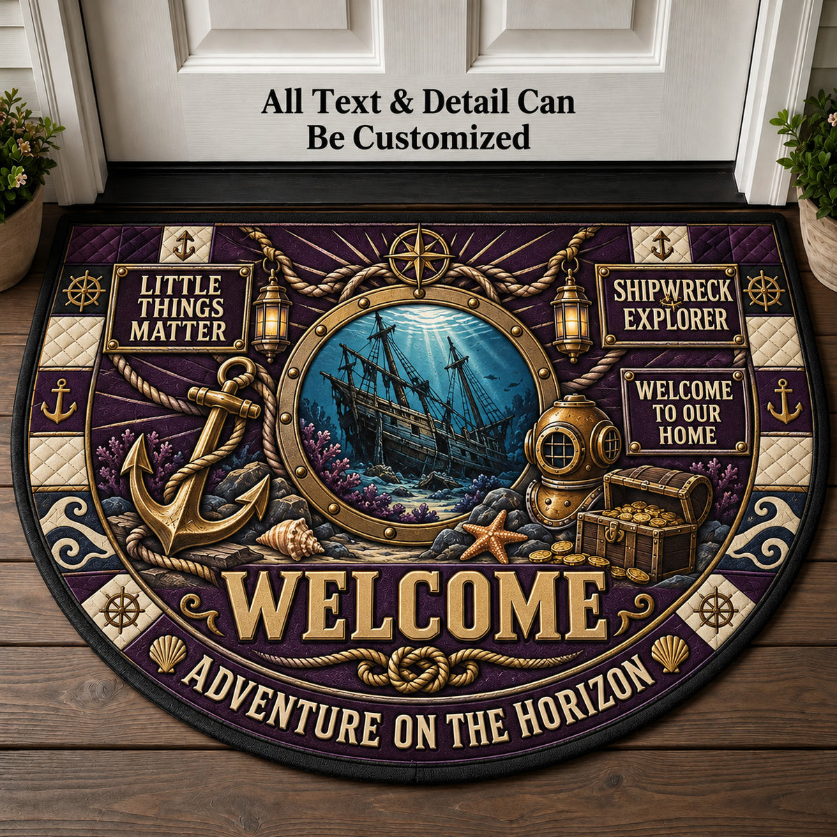 Shipwreck Explorer Personalized Half Round Mat | 5To9Vibe