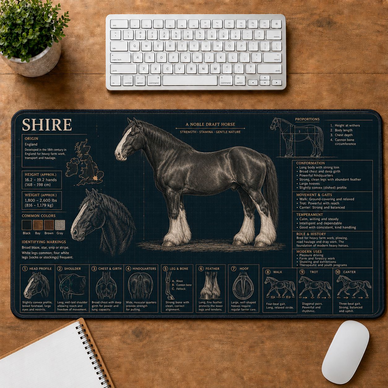 Shire Horse Horse and Equestrian Visual Guide Desk Mat | 5To9Vibe