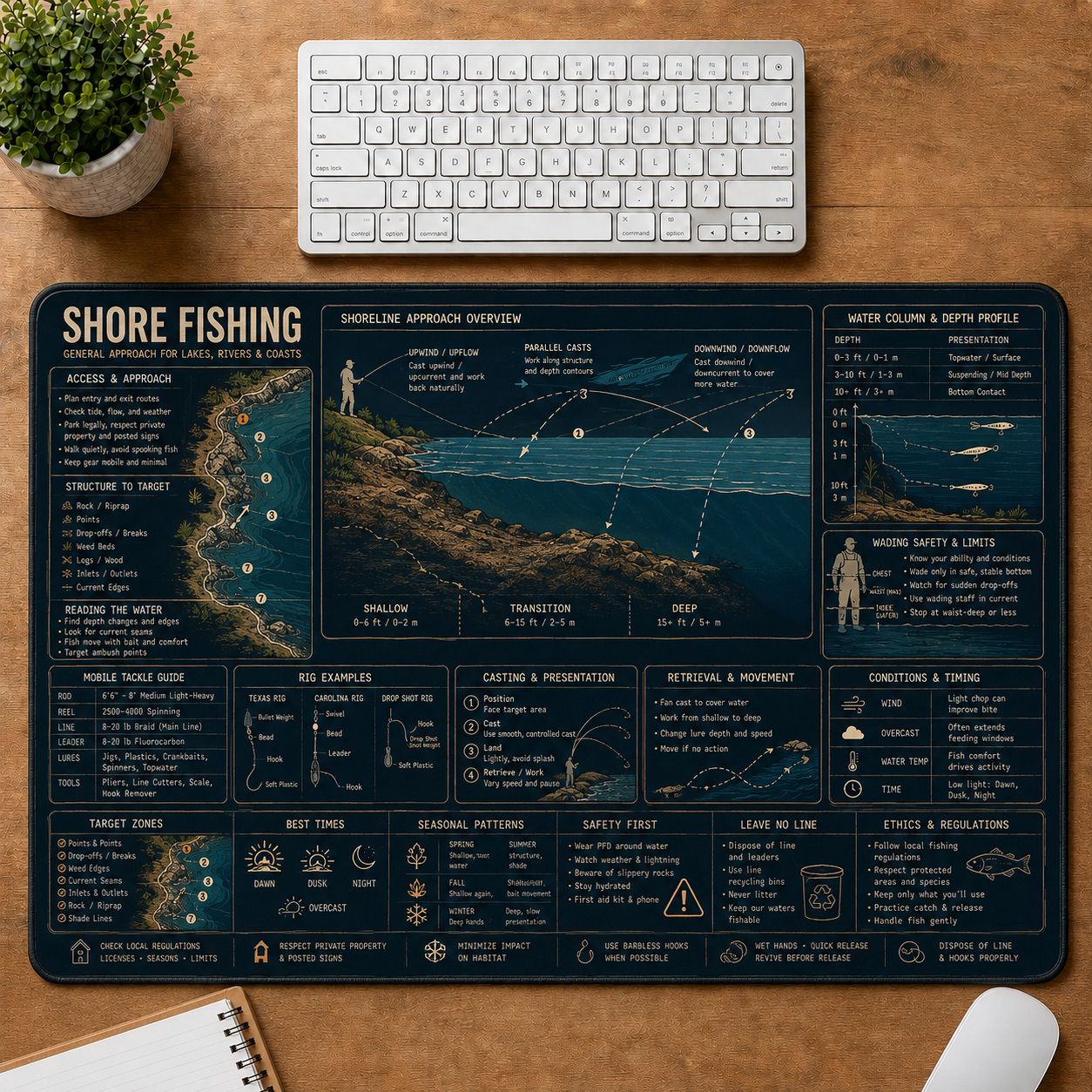 Shore Fishing Fishing Field Guide Desk Mat | 5To9Vibe