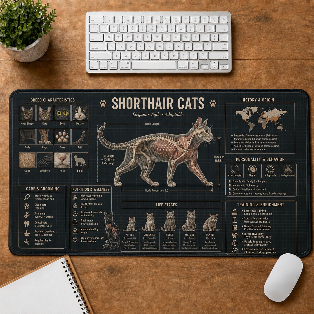 Shorthair Cats Cat Breed Desk Mat Anatomy Guide | 5To9Vibe