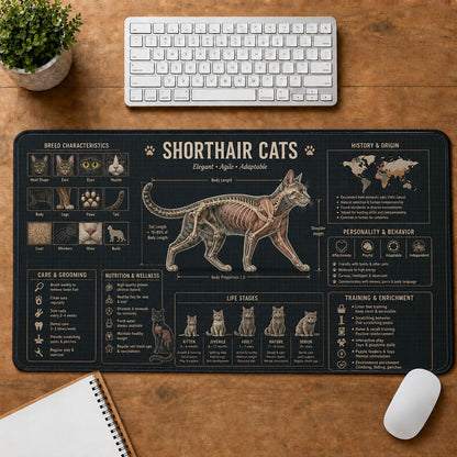 Shorthair Cats Cat Breed Desk Mat Anatomy Guide | 5To9Vibe