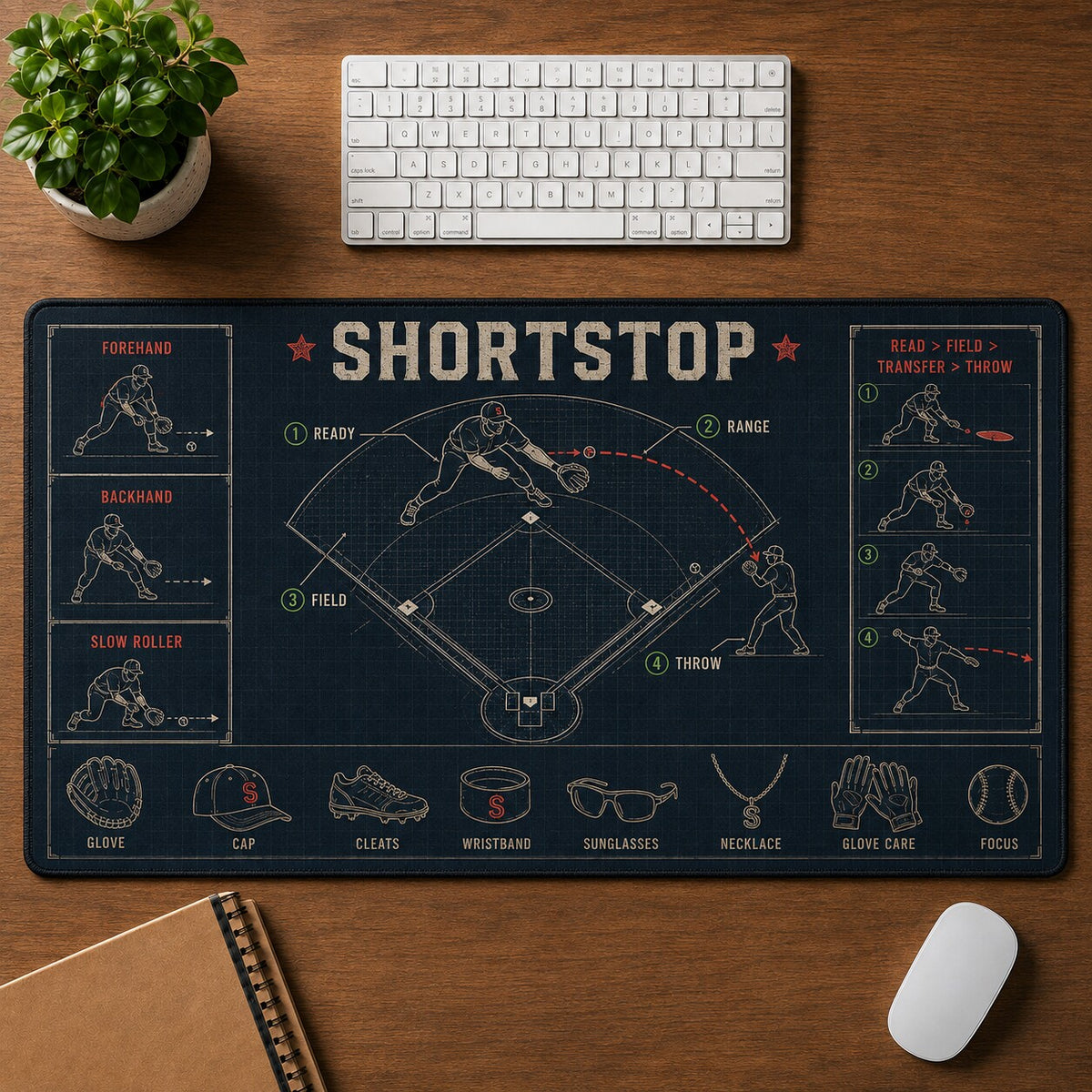Shortstop Baseball Blueprint Desk Mat | 5To9Vibe