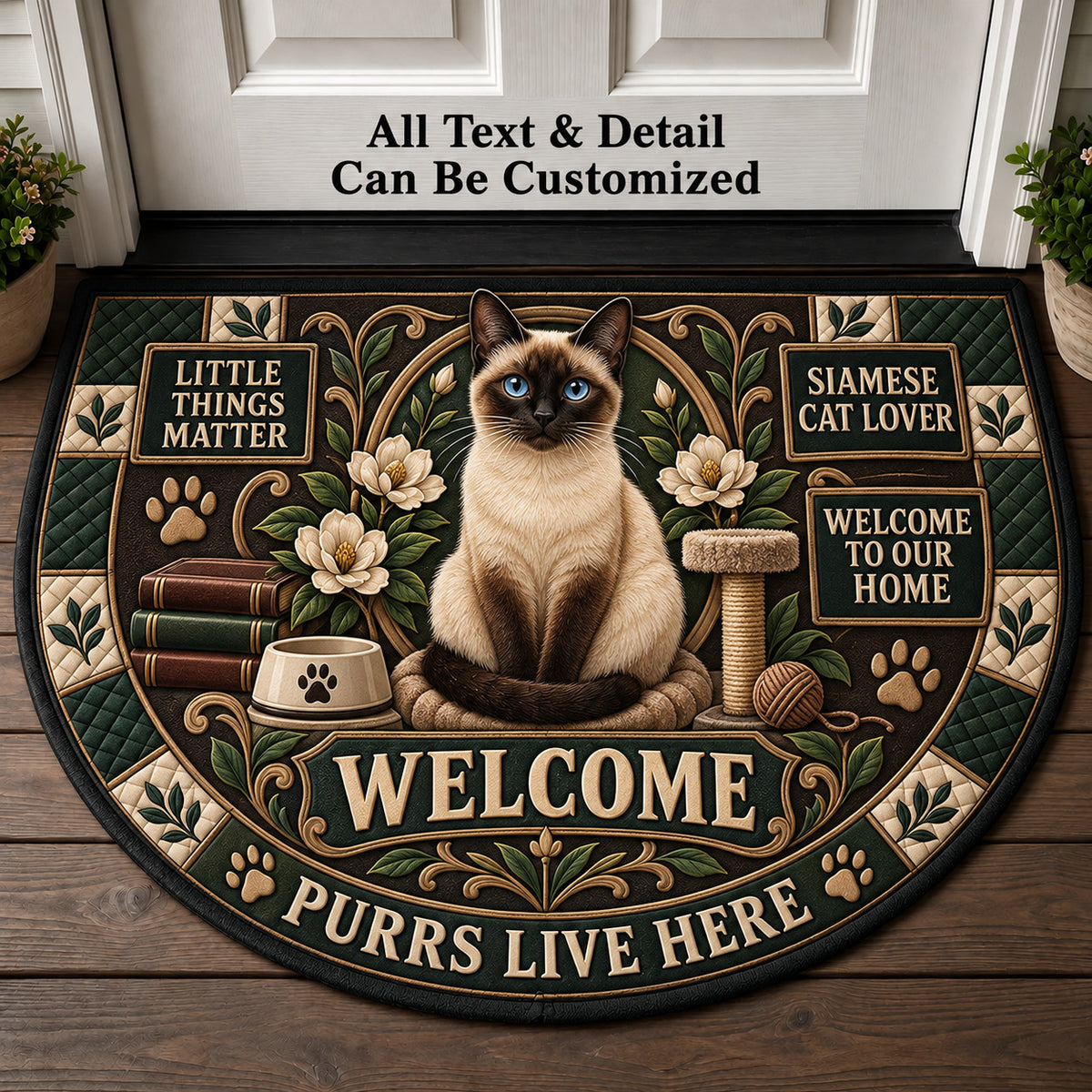 Siamese Cat Lover Personalized Half Round Mat | 5To9Vibe