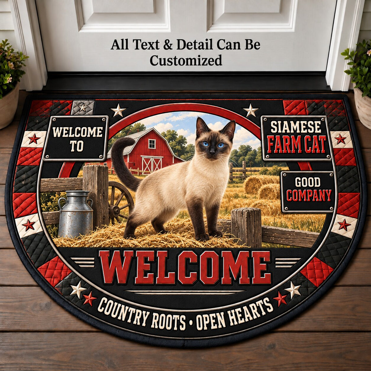 Siamese Farm Cat Personalized Half Round Mat | 5To9Vibe