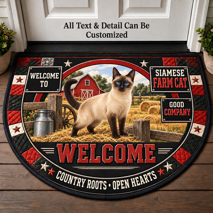 Siamese Farm Cat Personalized Half Round Mat | 5To9Vibe