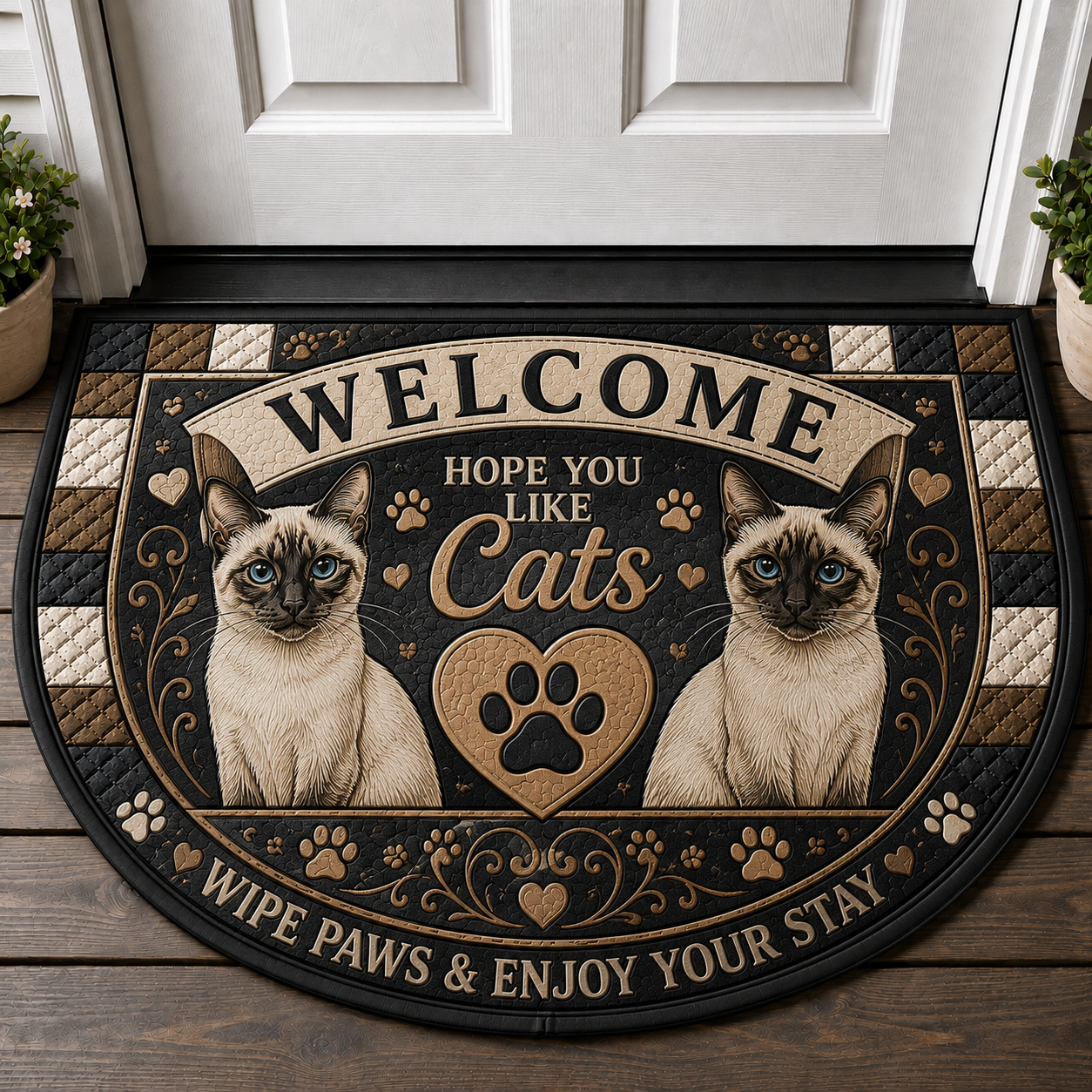 Indoor Cat Lives Here Doormat - Funny Cat Bedtime Welcome Mat - 5to9vibe