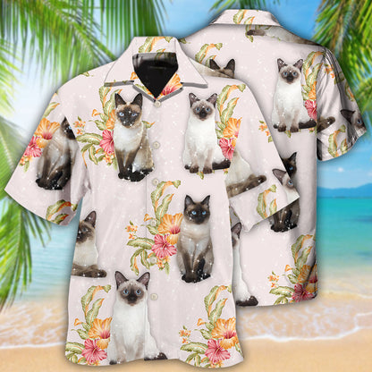 Cat Tropical Floral Siamese Cat - Hawaiian Shirt 