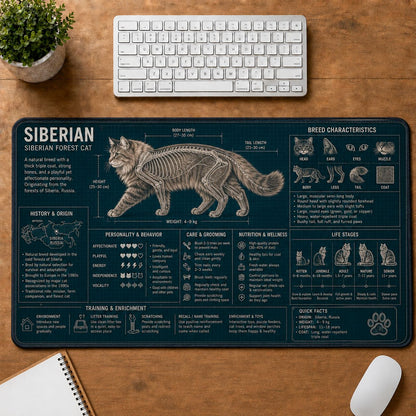 Siberian Cat Breed Desk Mat Anatomy Guide | 5To9Vibe