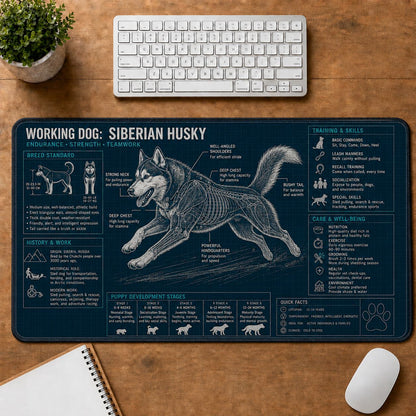Siberian Husky Dog Breed Visual Guide Desk Mat | 5To9Vibe