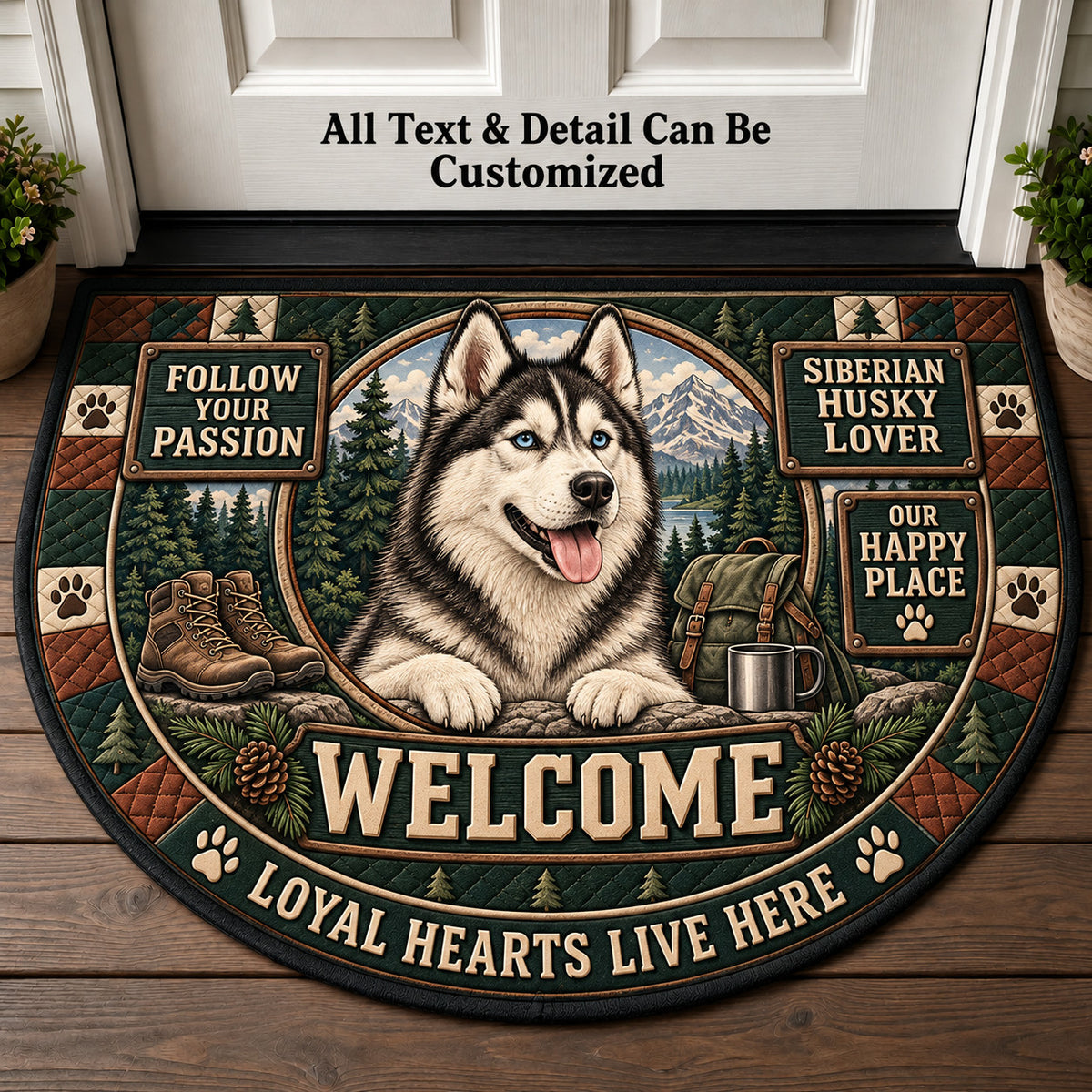 Siberian Husky Lover Personalized Half Round Mat | 5To9Vibe
