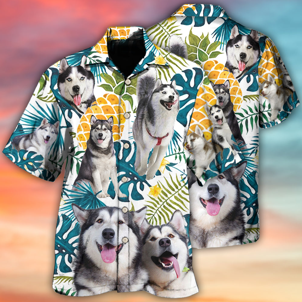 Husky Funny Husky Tropical Leaf - Hawaiian Shirt 