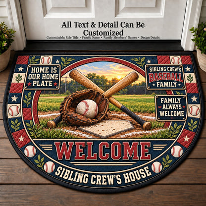 Sibling Crew's Baseball Family Personalized Half Round Mat | 5To9Vibe