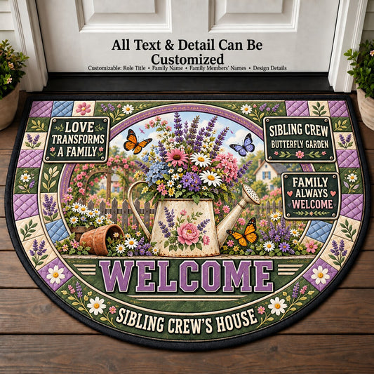 Sibling Crew's Butterfly Garden Personalized Half Round Mat | 5To9Vibe