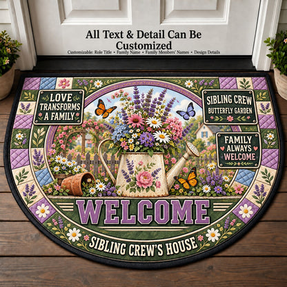 Sibling Crew's Butterfly Garden Personalized Half Round Mat | 5To9Vibe