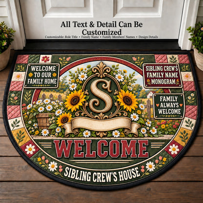 Sibling Crew's Family Name Monogram Personalized Half Round Mat | 5To9Vibe