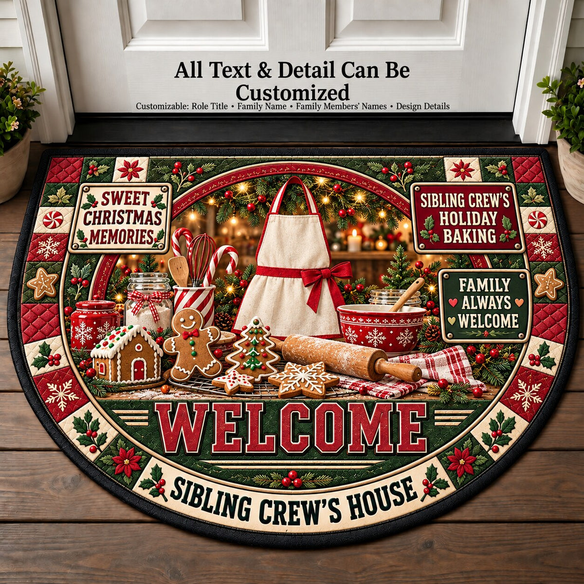 Sibling Crew's Holiday Baking Personalized Half Round Mat | 5To9Vibe