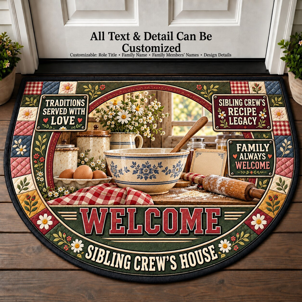 Sibling Crew's Recipe Legacy Personalized Half Round Mat | 5To9Vibe