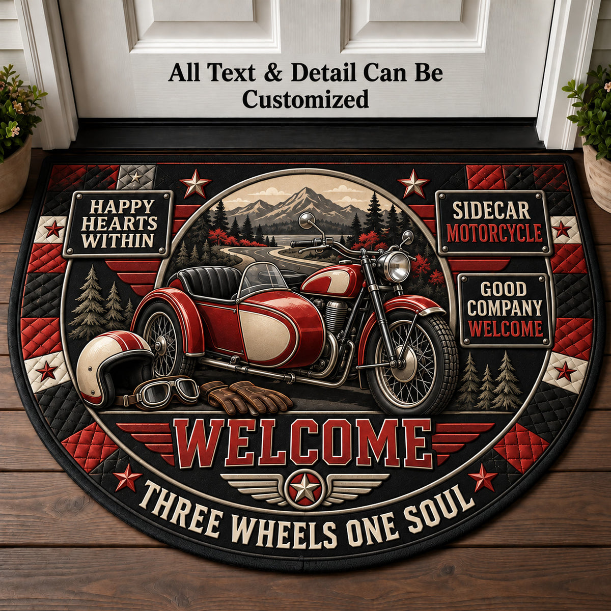 Sidecar Motorcycle Personalized Half Round Mat | 5To9Vibe