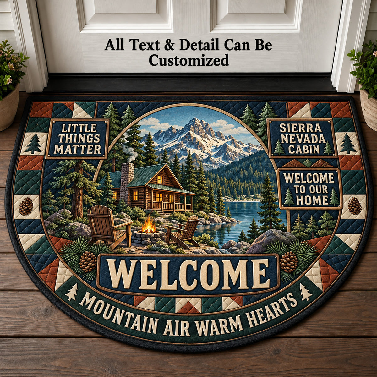 Sierra Nevada Cabin Personalized Half Round Mat | 5To9Vibe