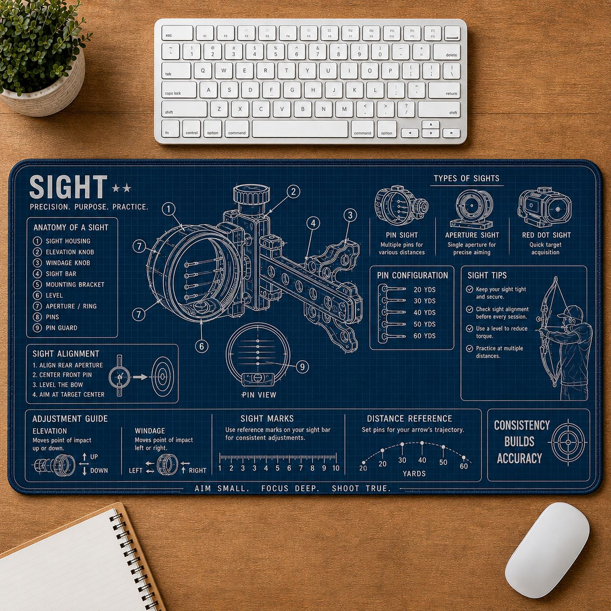 Archery Sight Sports Technique Guide Desk Mat | 5To9Vibe