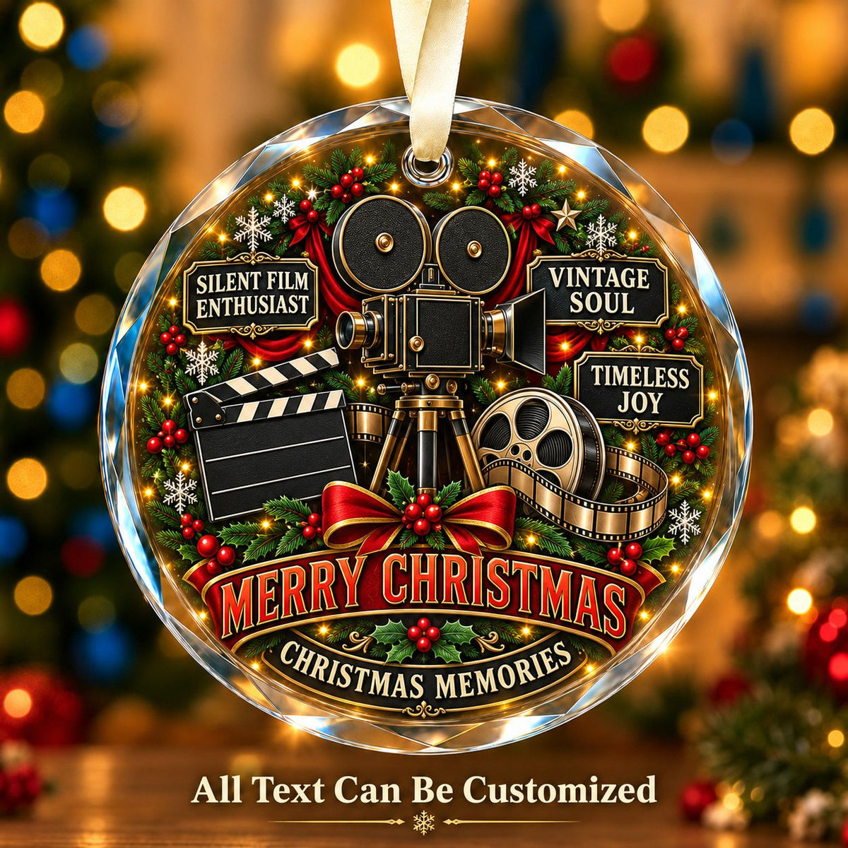 Silent Film Enthusiast Personalized Glass Ornament | 5To9Vibe