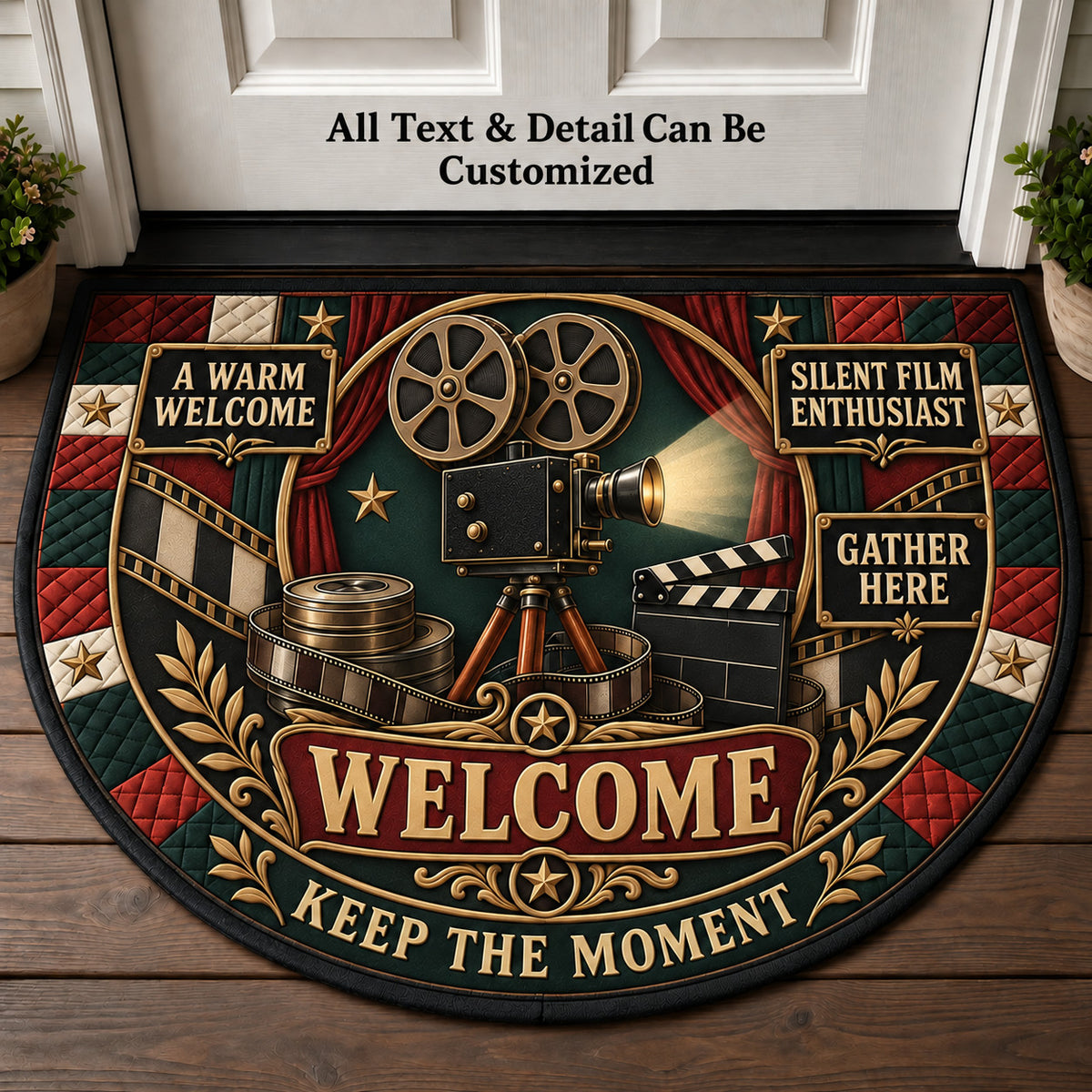 Silent Film Enthusiast Personalized Half Round Mat | 5To9Vibe