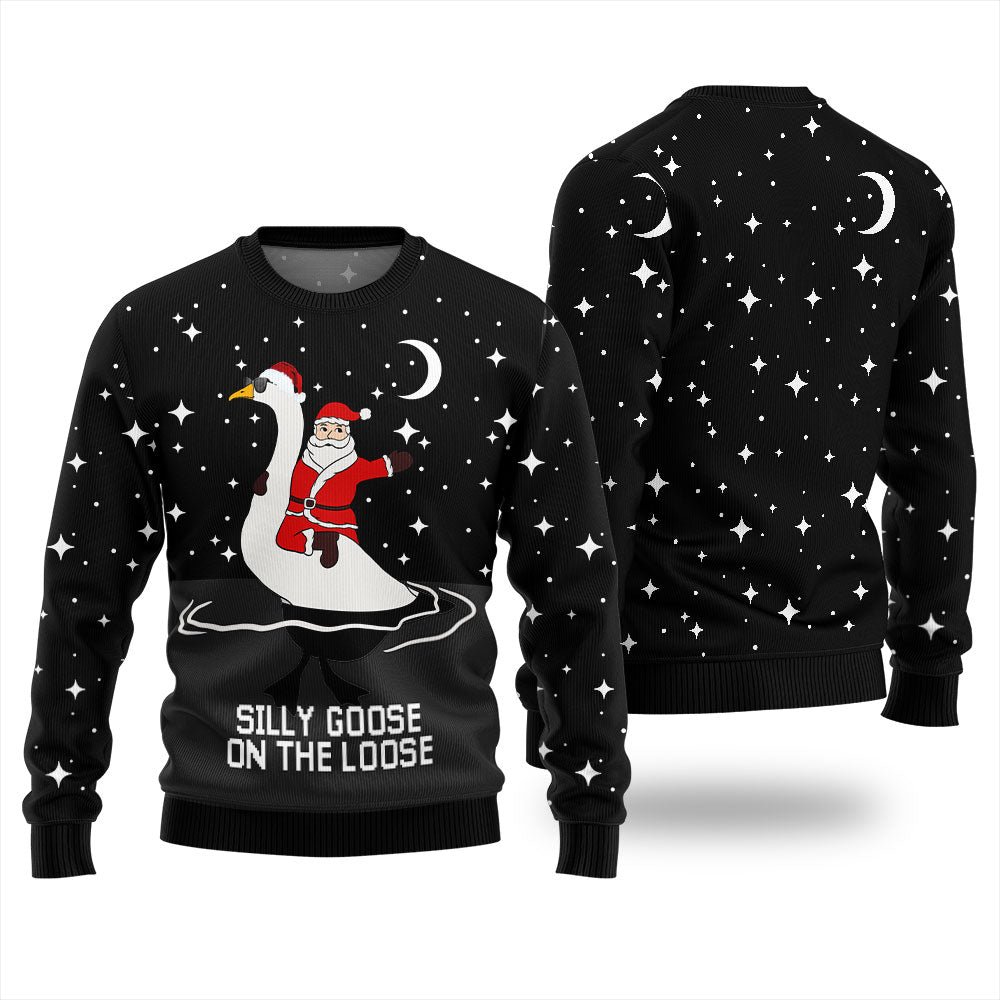 Silly Goose And Santa Men's Ugly Christmas Sweater