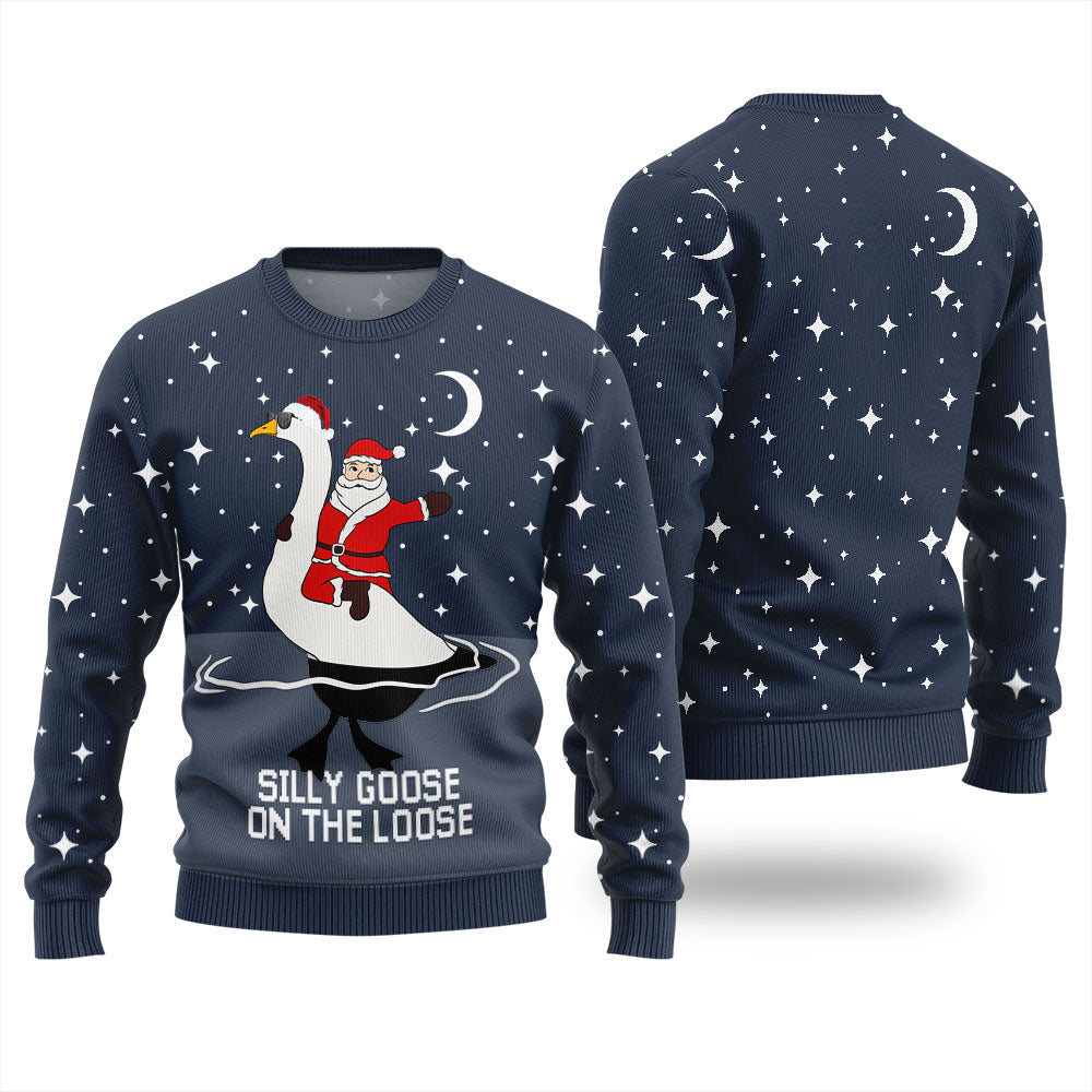 Silly Goose And Santa Men's Ugly Christmas Sweater