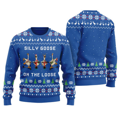 Silly Goose Funny Goose Skating Womens Ugly Christmas Sweater