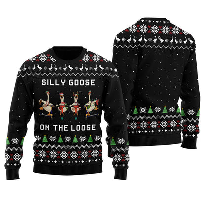 Silly Goose Funny Goose Skating Funny Christmas Sweaters