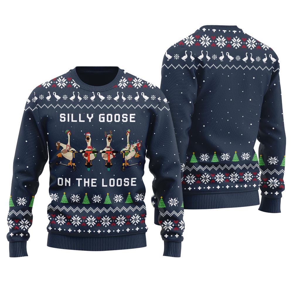 Funny Goose Skating Mens Funny Christmas Sweater