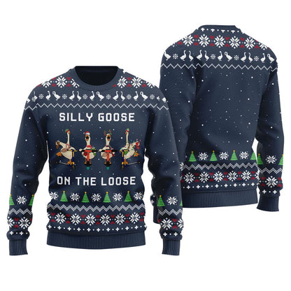 Silly Goose Funny Goose Skating Funny Christmas Sweaters