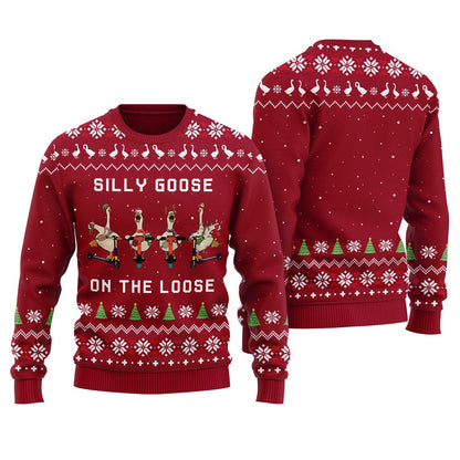 Silly Goose Funny Goose Skating Womens Ugly Christmas Sweater