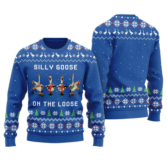 Silly Goose Funny Goose Skating Womens Ugly Christmas Sweater