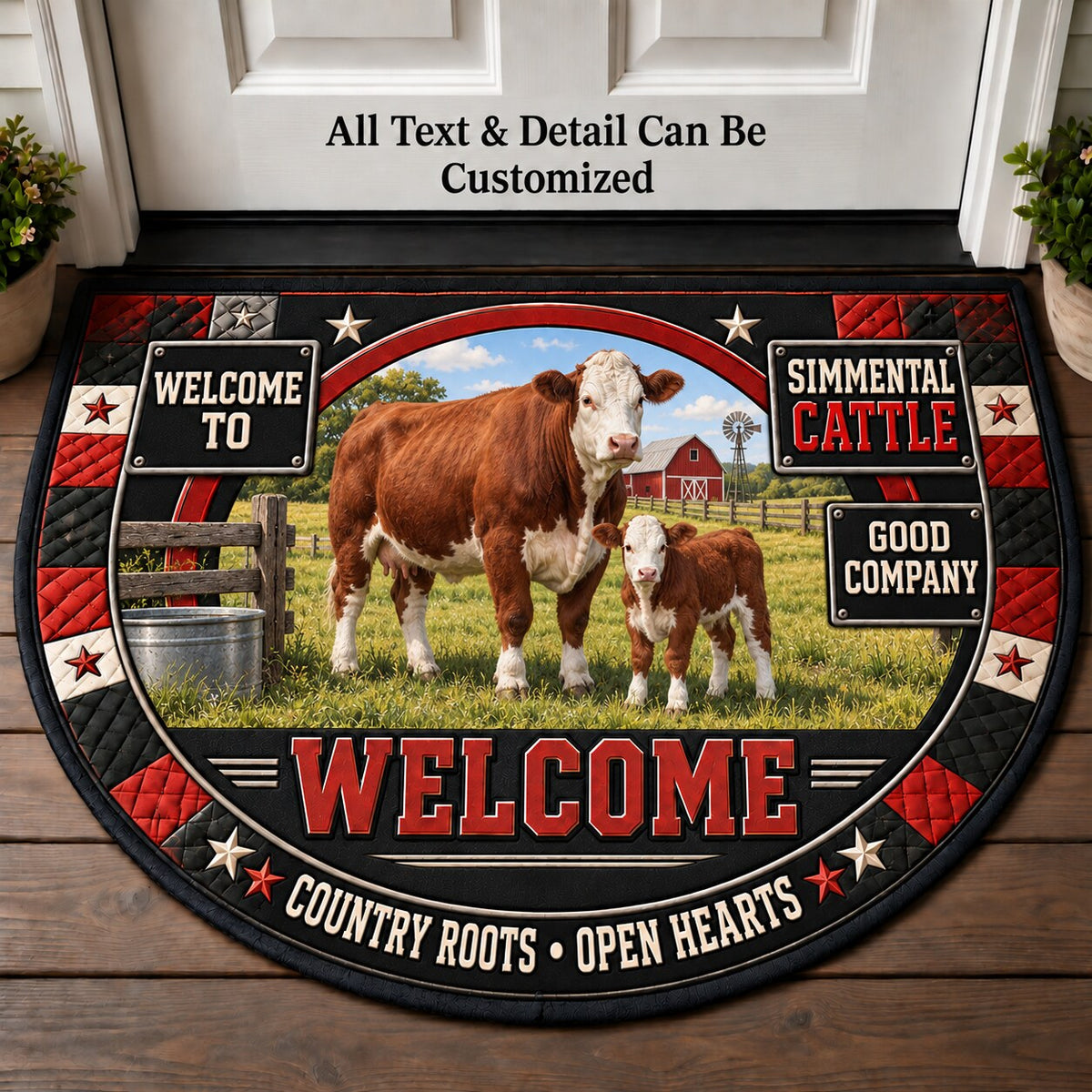Simmental Cattle Personalized Half Round Mat | 5To9Vibe