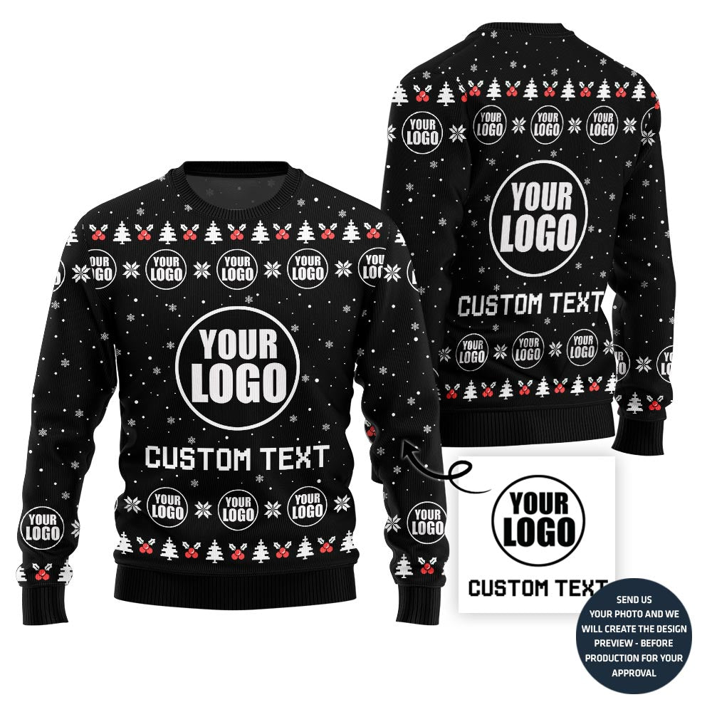 Simple Custom Logo and Text Ugly Xmas Sweater For Company
