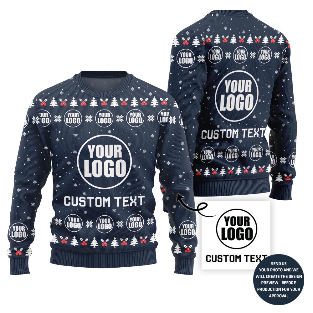Simple Custom Logo and Text Ugly Xmas Sweater For Company