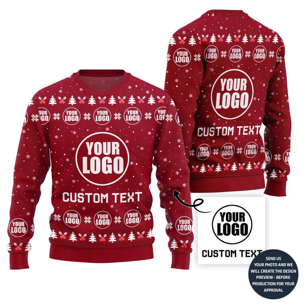 Simple Custom Logo and Text Ugly Xmas Sweater For Company