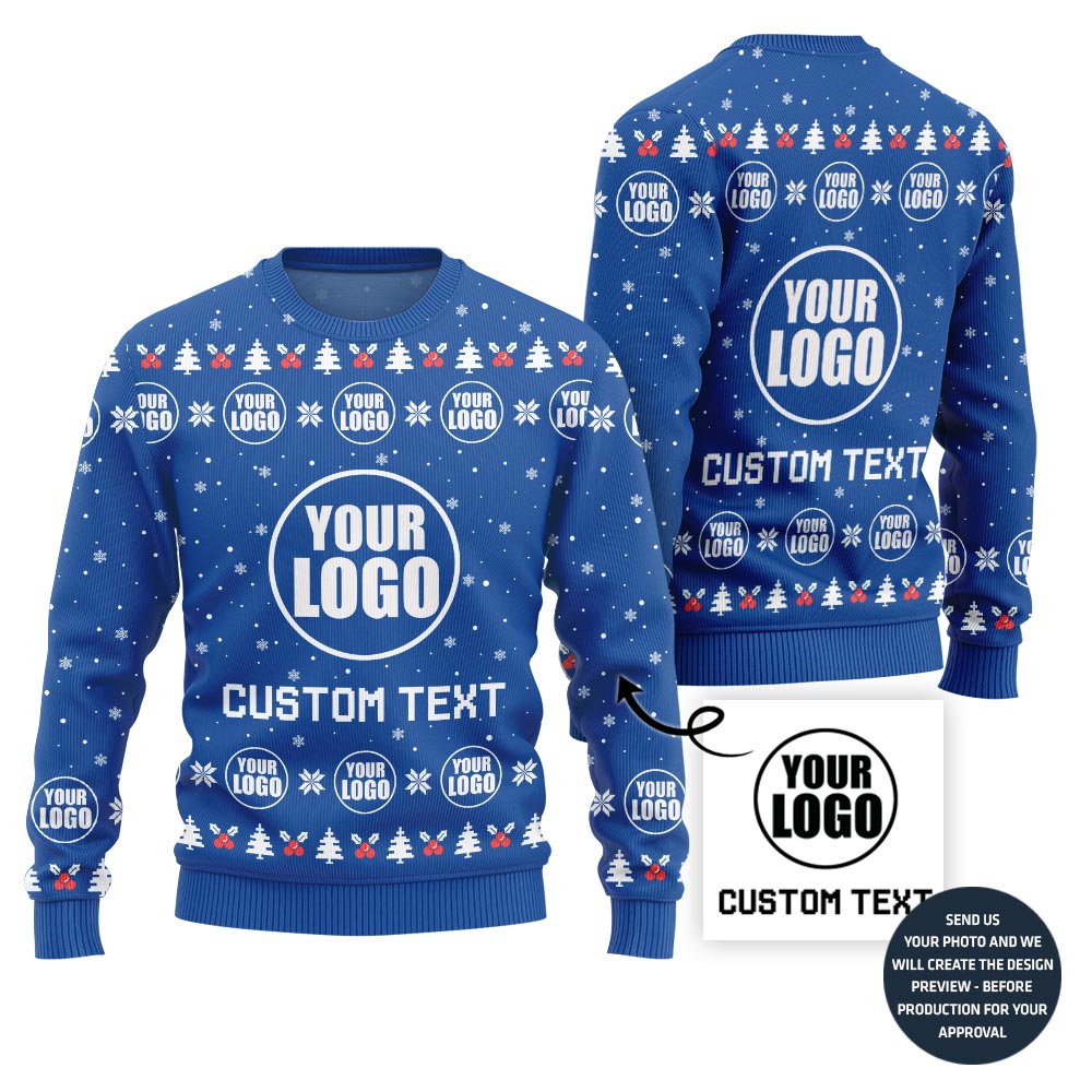 Simple Custom Logo and Text Ugly Xmas Sweater For Company