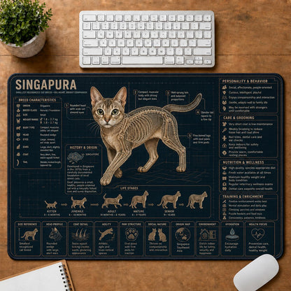Singapura Cat Breed Desk Mat Anatomy Guide | 5To9Vibe
