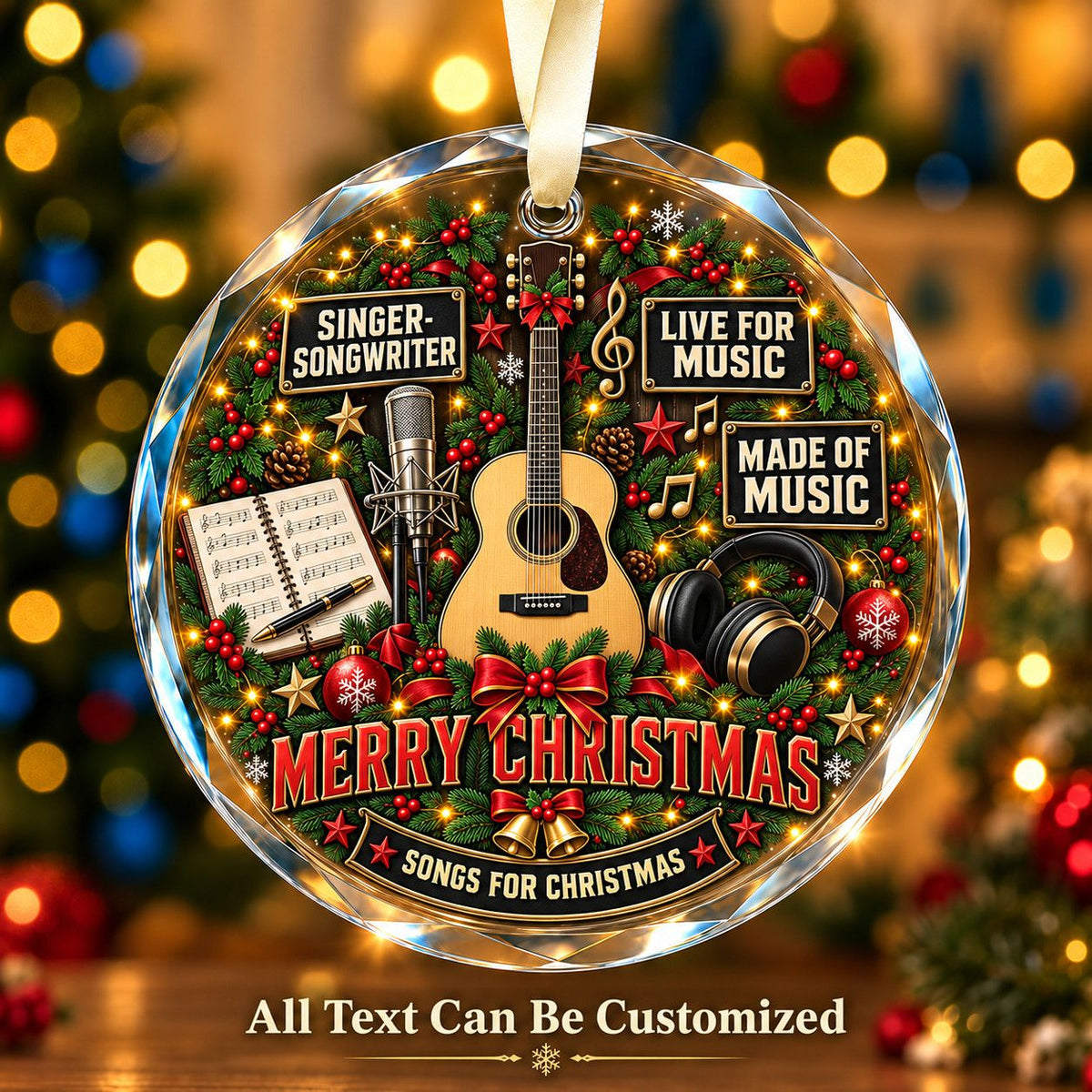Singer-Songwriter Personalized Glass Ornament | 5To9Vibe