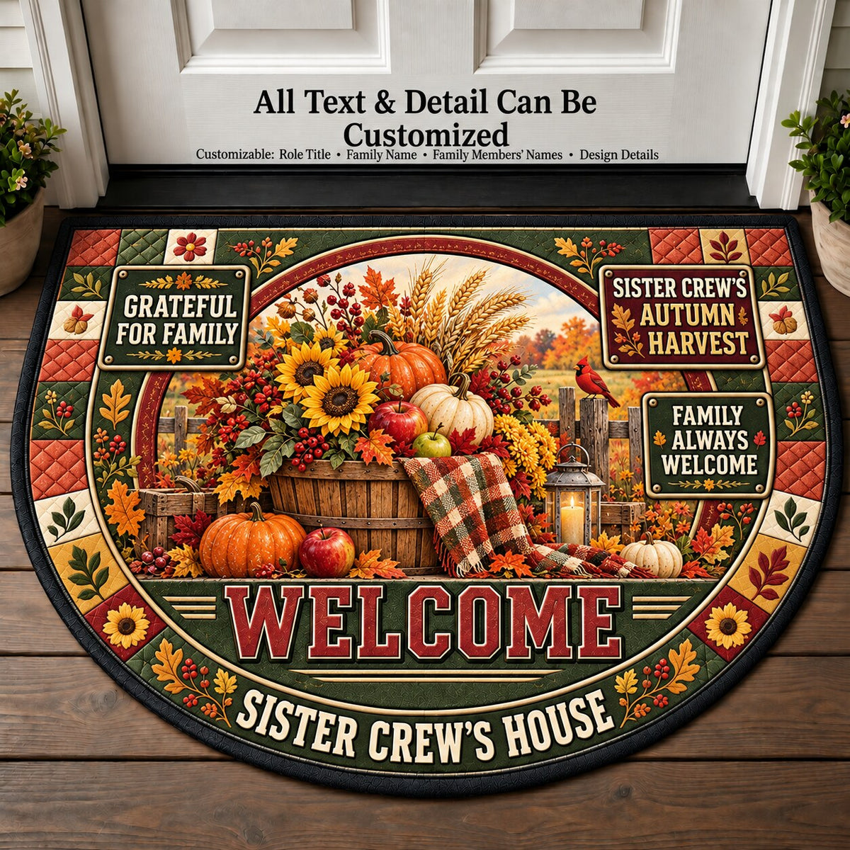Sister Crew's Autumn Harvest Personalized Half Round Mat | 5To9Vibe